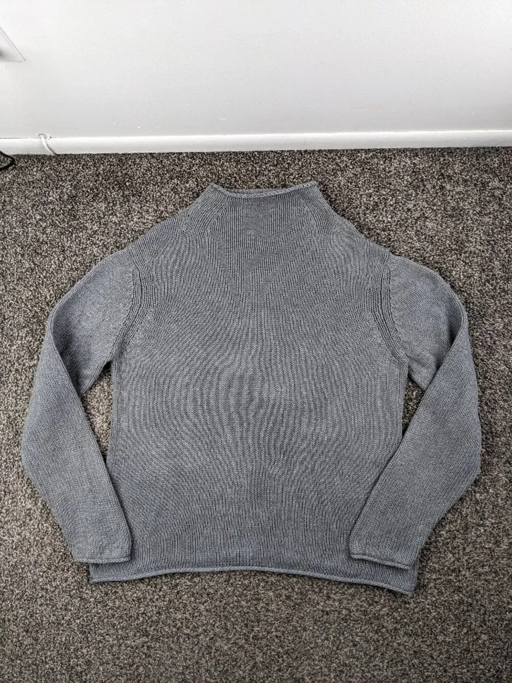 Vintage J Crew Sweater Roll Neck Cotton Fisherman Gray Mens Medium